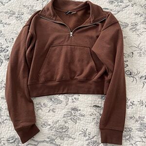 Brown Quarter-Zip Women's Top
